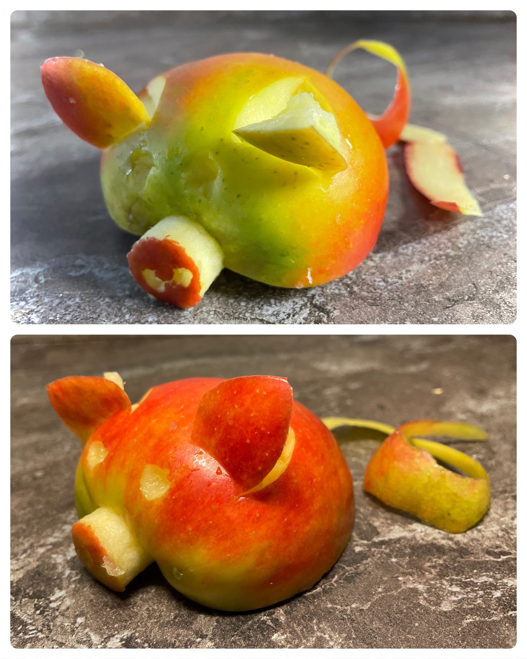 Bild zum Schritt 11 für das Bastel- und DIY-Abenteuer für Kinder: 'Je nach Farbe eures Apfels sind Augen, Ohren und Rüssel...'