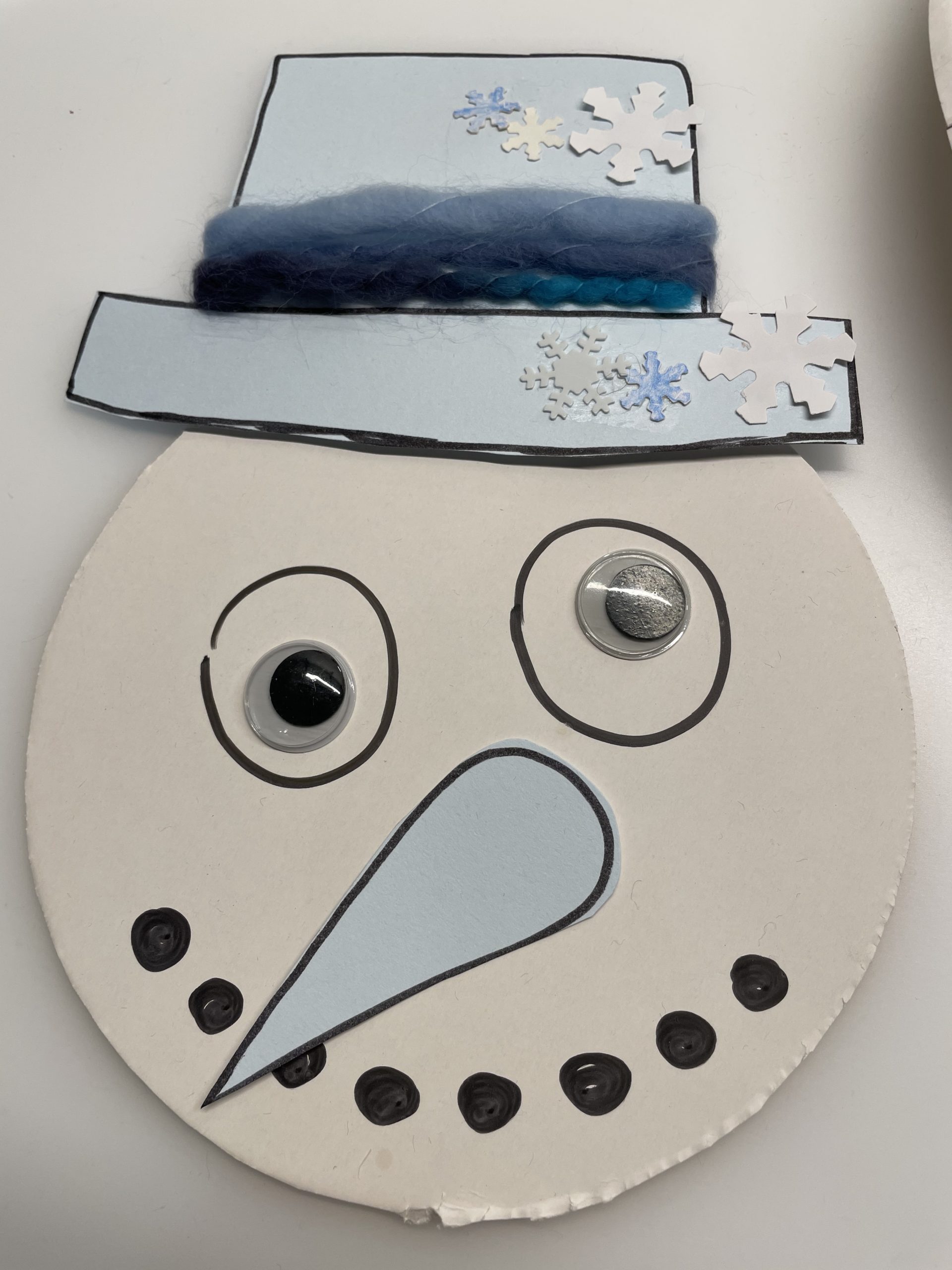 Bild zum Schritt 34 für das Bastel- und DIY-Abenteuer für Kinder: 'Anschließend klebt ihr den Hut auf den Kopf des Schneemannes.'