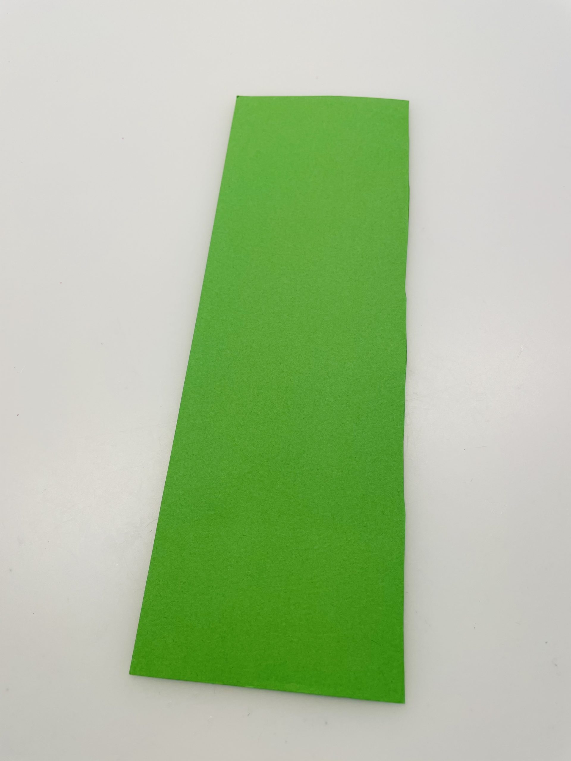 Bild zum Schritt 10 für das Bastel- und DIY-Abenteuer für Kinder: 'Schneidet jetzt einen Streifen grünes Papier auf die Maße 5cm...'