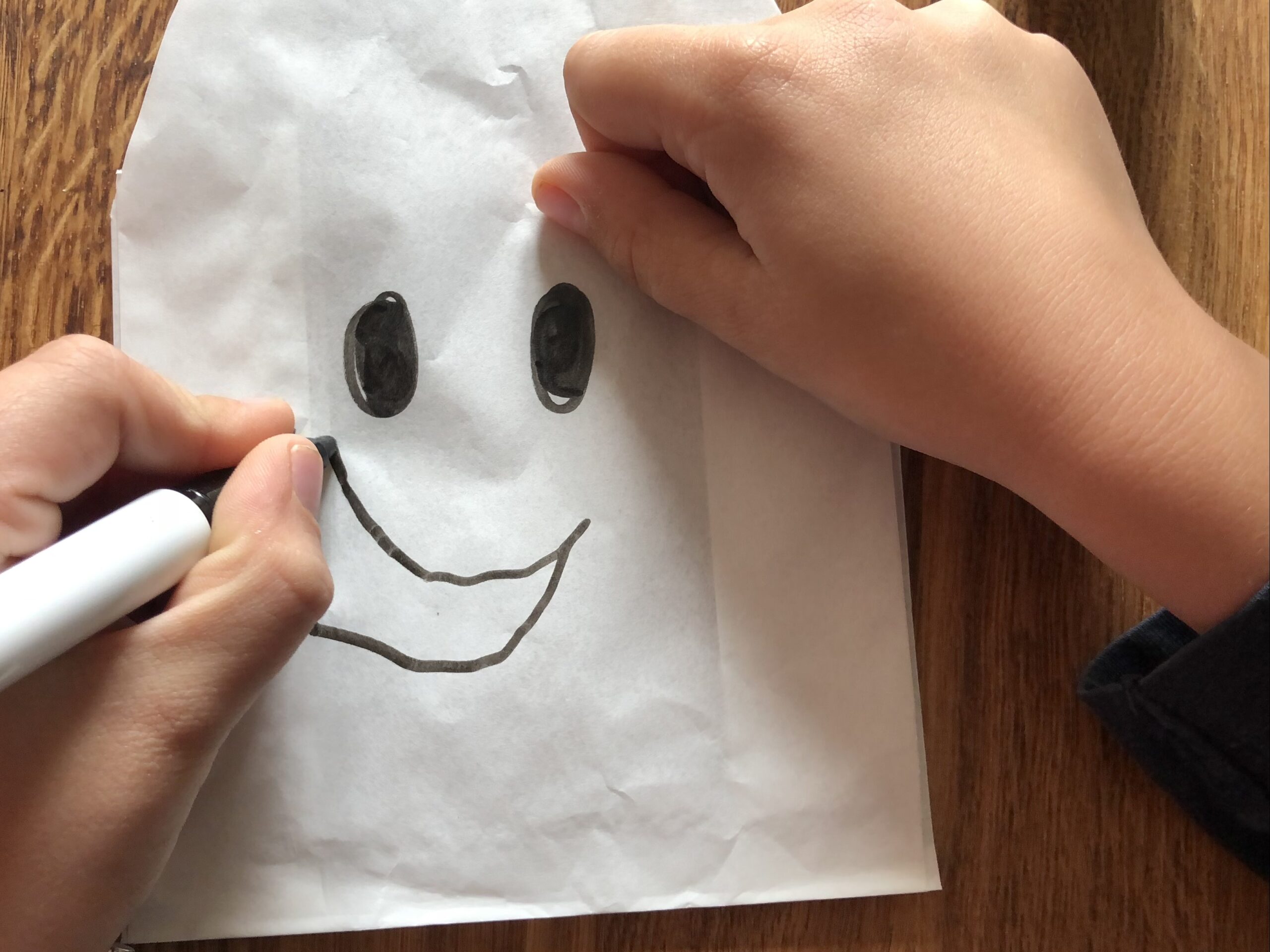 Bild zum Schritt 6 für das Bastel- und DIY-Abenteuer für Kinder: 'Jetzt malt ihr ein Gesicht auf die Tüten. So entstehen...'