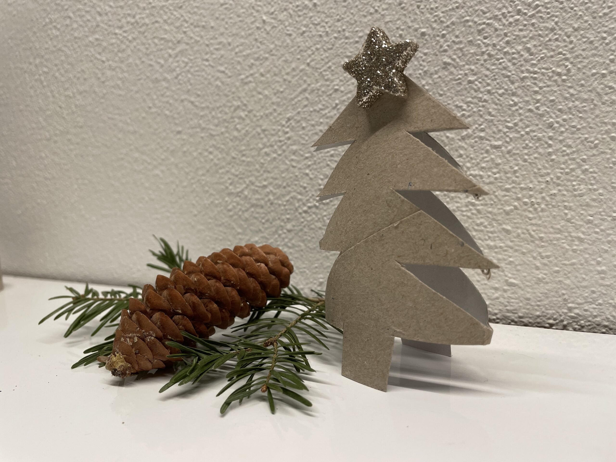 Bild zum Schritt 8 für das Bastel- und DIY-Abenteuer für Kinder: 'Zum Aufstellen drückt ihr den Tannenbaum etwas auseinander.'