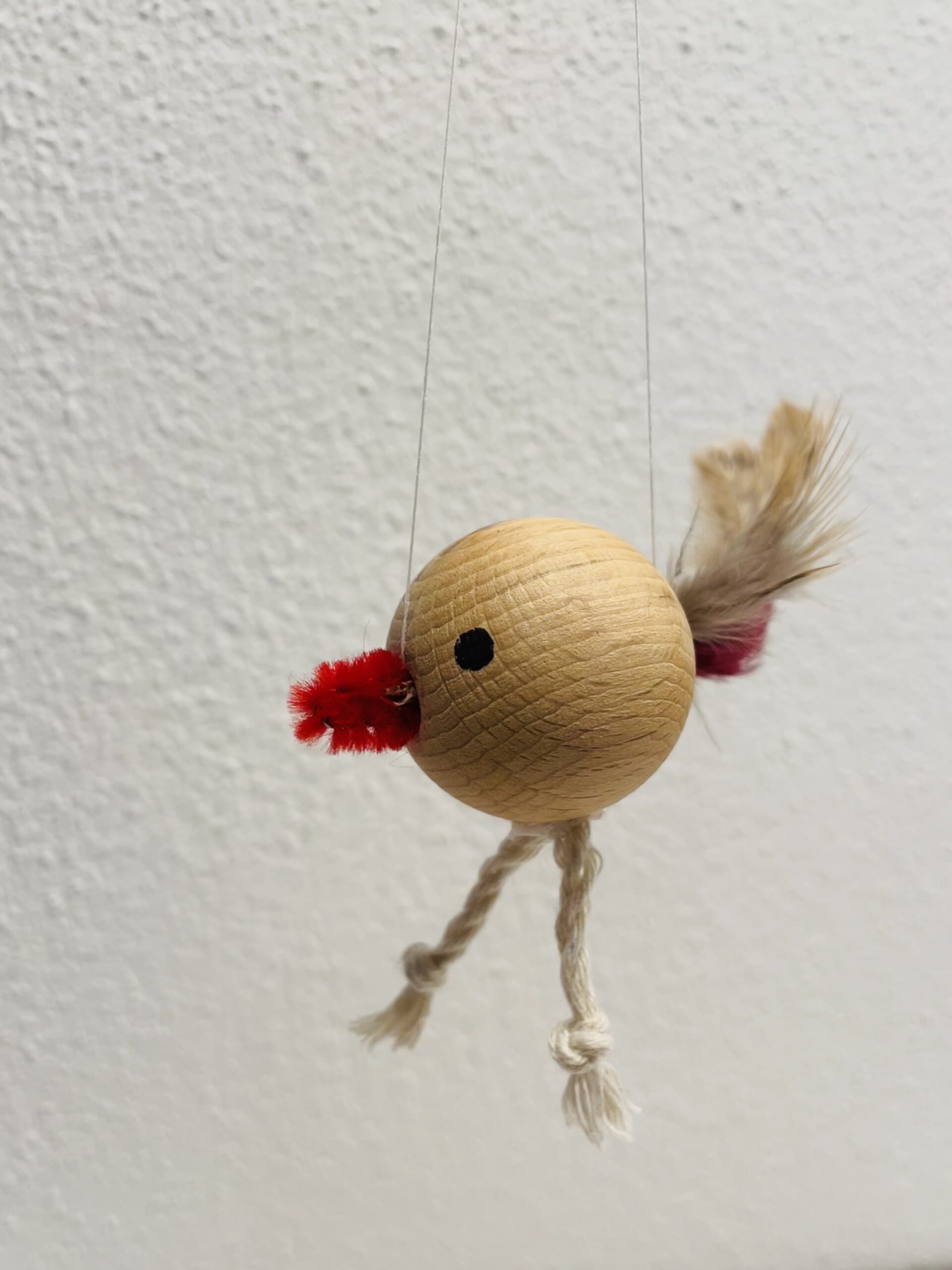 Bild zum Schritt 11 für das Bastel- und DIY-Abenteuer für Kinder: 'Fertig ist euer kleiner Vogel.   Hängt ihn an...'