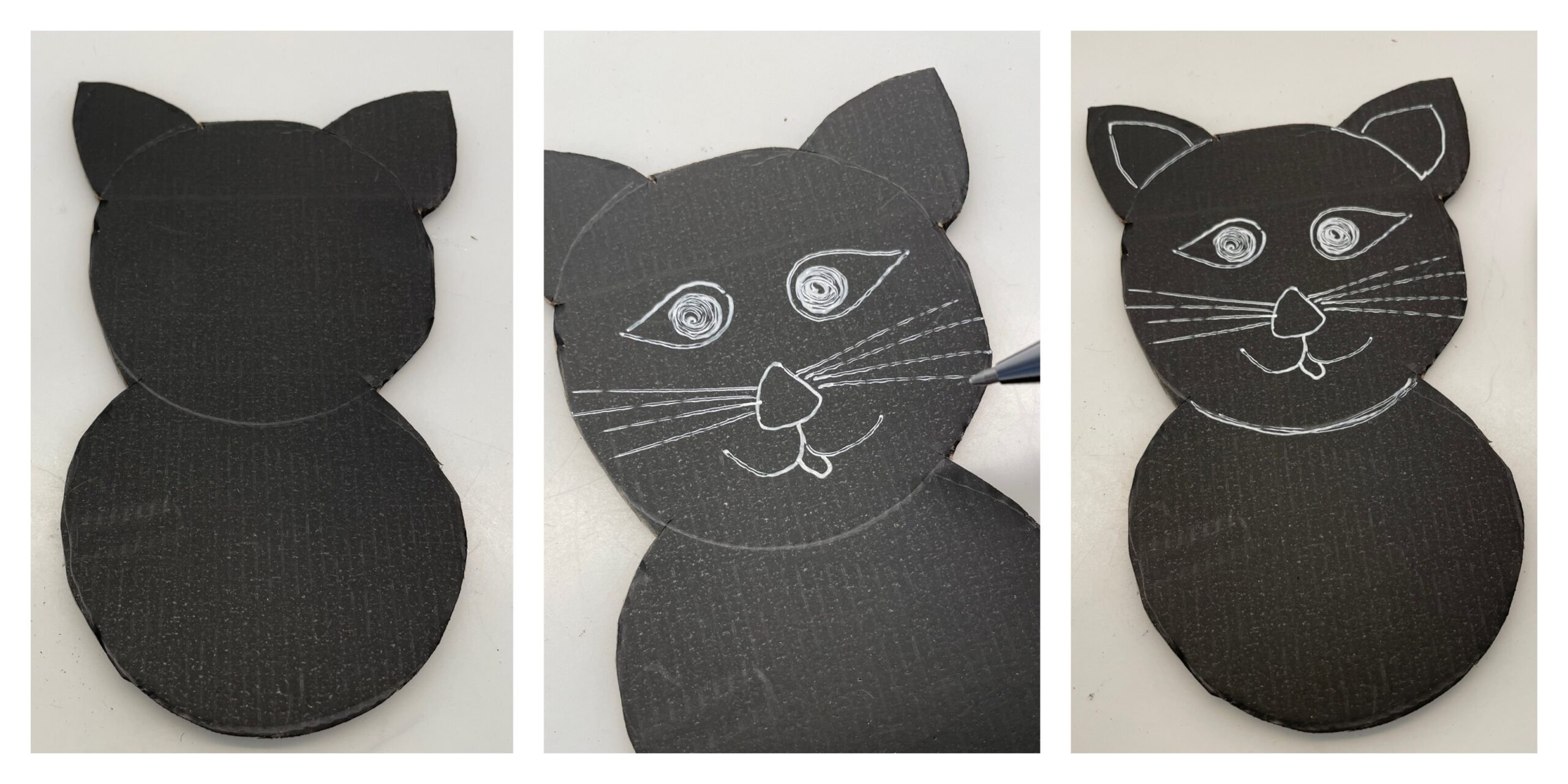 Bild zum Schritt 7 für das Bastel- und DIY-Abenteuer für Kinder: 'Schneidet den Katzenkörper als ein Stück aus. Mit Ohren, Kopf...'