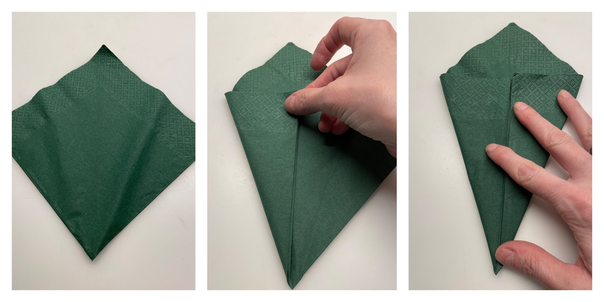 Bild zum Schritt 4 für die Kinder-Beschäftigung: 'Jetzt faltet ihr eine dunkelgrüne Serviette zur Hälfte.Dann faltet ihr...'