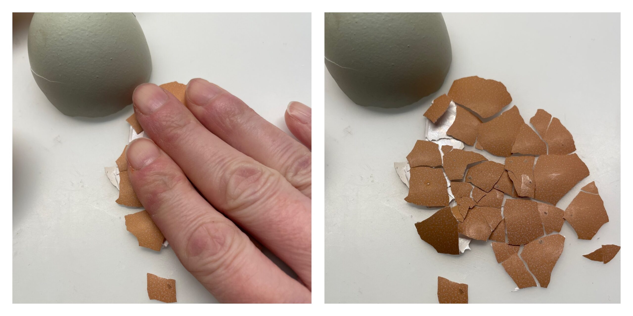 Bild zum Schritt 2 für das Bastel- und DIY-Abenteuer für Kinder: 'Legt jetzt die trockenen Eierschalen auf den Tisch und zerdrückt...'
