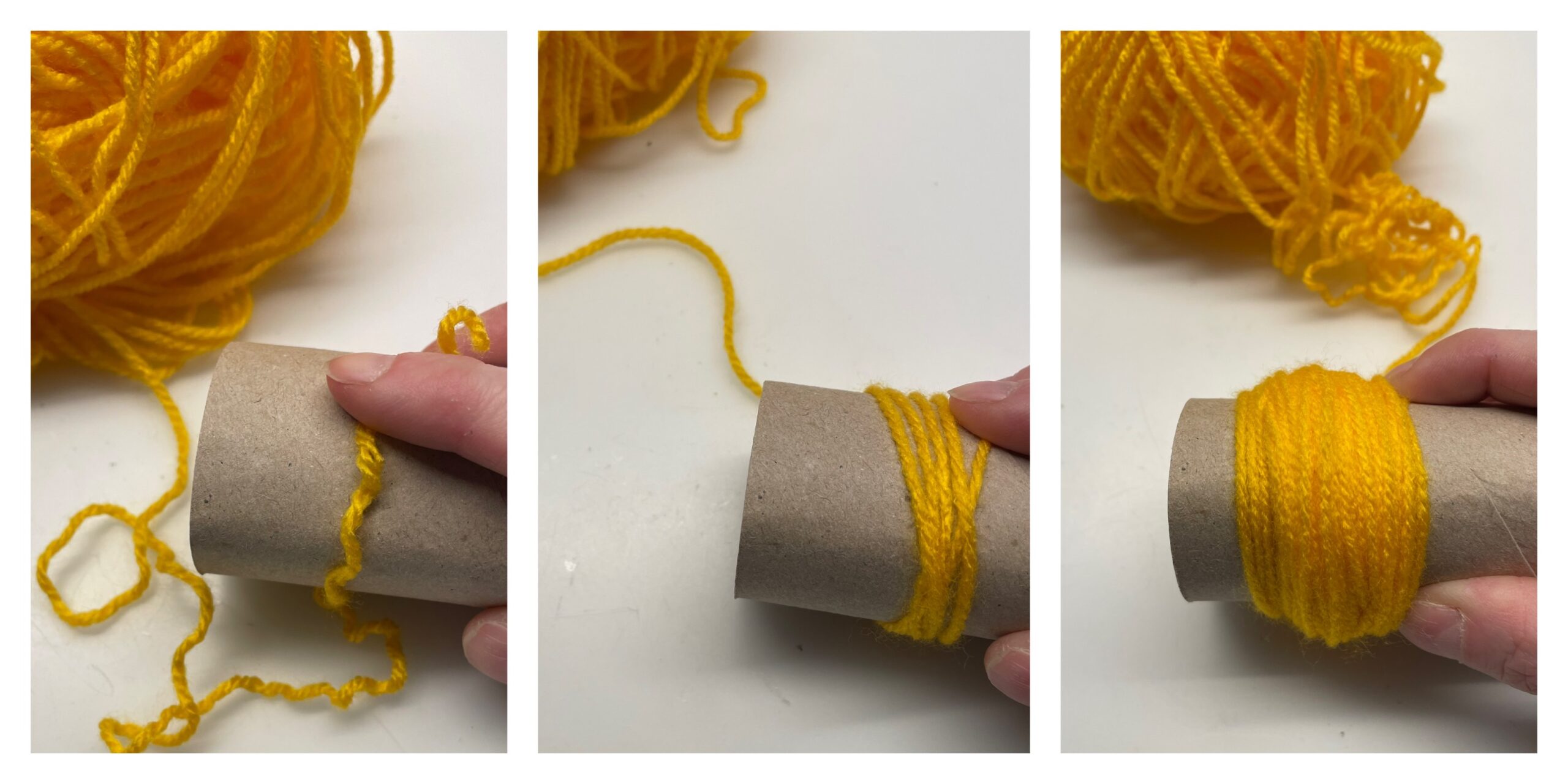Bild zum Schritt 1 für das Bastel- und DIY-Abenteuer für Kinder: 'Zuerst bastelt ihr aus gelber Wolle einen Pommel/ Wuschel. Als...'