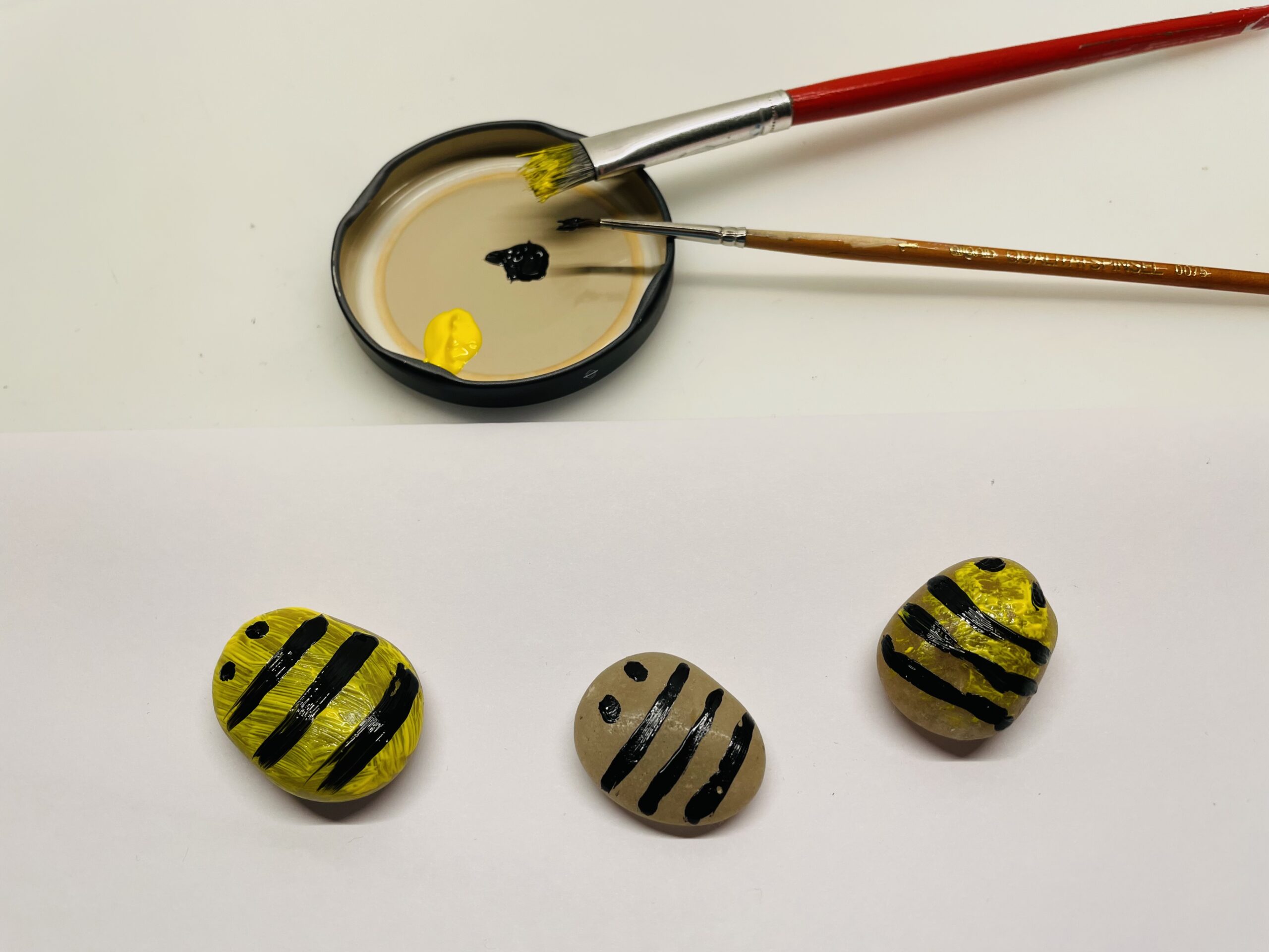Bild zum Schritt 9 für das Bastel- und DIY-Abenteuer für Kinder: 'Während die Bienen trocknen wascht eure Pinsel aus und legt...'