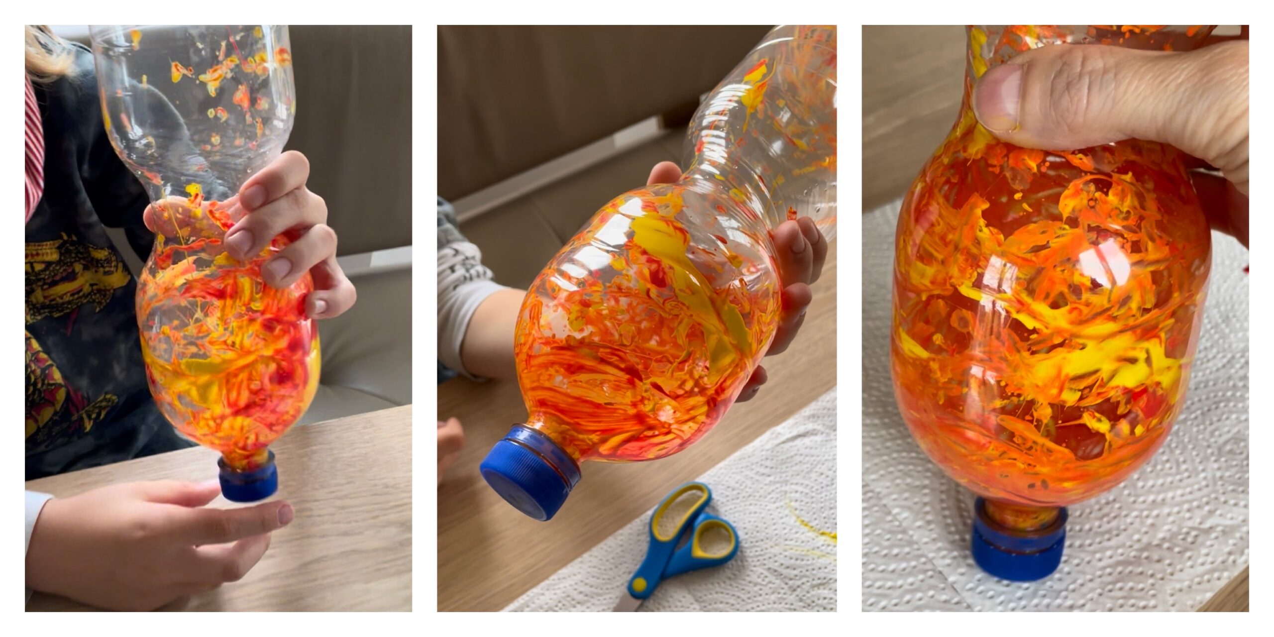 Bild zum Schritt 2 für das Bastel- und DIY-Abenteuer für Kinder: 'Jetzt schüttelt ihr die Flasche mit der Murmel hin und...'