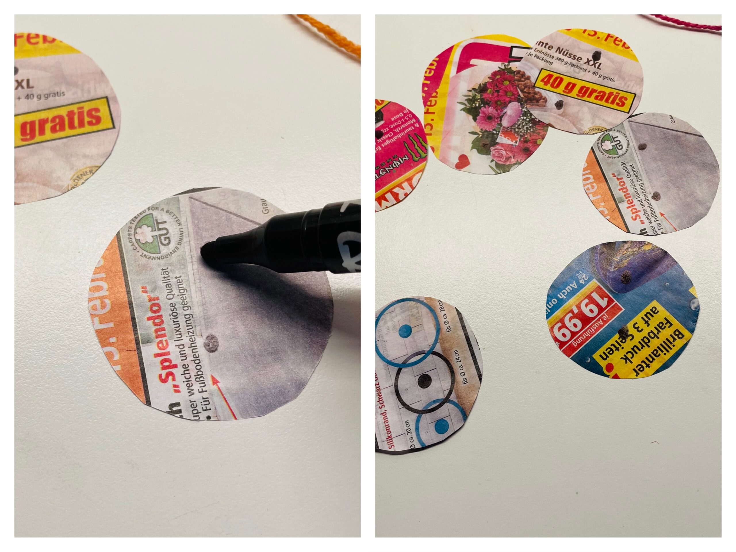 Bild zum Schritt 22 für das Bastel- und DIY-Abenteuer für Kinder: 'Zum leichteren Auffädeln der Kreise markiert ihr jeden Kreis mit...'