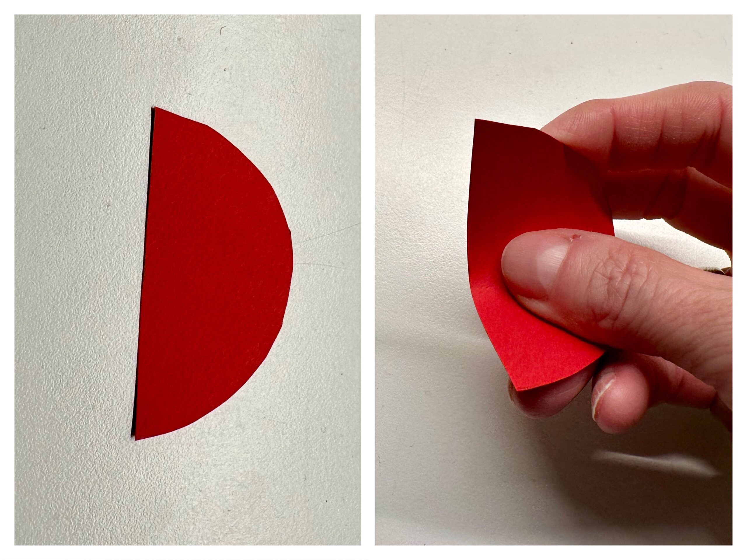 Bild zum Schritt 5 für das Bastel- und DIY-Abenteuer für Kinder: 'Aus dem rote Halbkreis wird die Zipfelmütze des Nikolauses. Nehmt...'