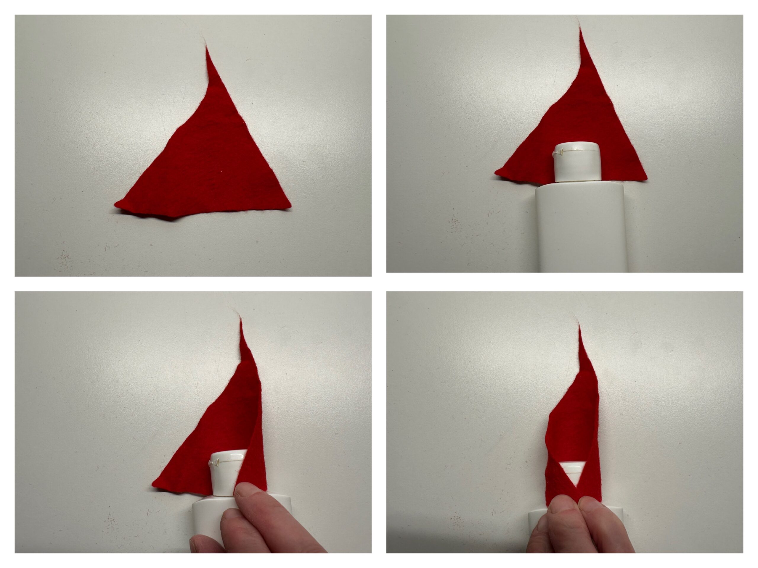 Bild zum Schritt 2 für das Bastel- und DIY-Abenteuer für Kinder: 'Schneidet ein rotes Dreieck aus Filz aus, nehmt als Größe...'