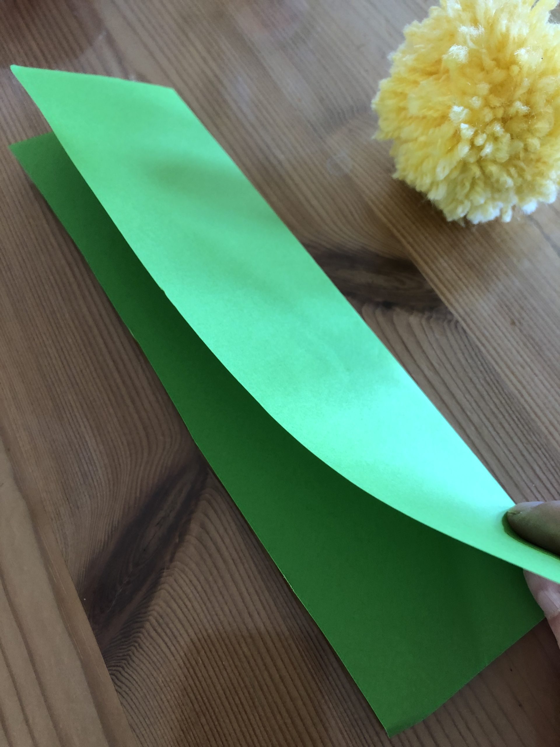 Bild zum Schritt 2 für das Bastel- und DIY-Abenteuer für Kinder: 'Grünes Papier halbieren damit ein 5 cm breiter Streifen entsteht....'