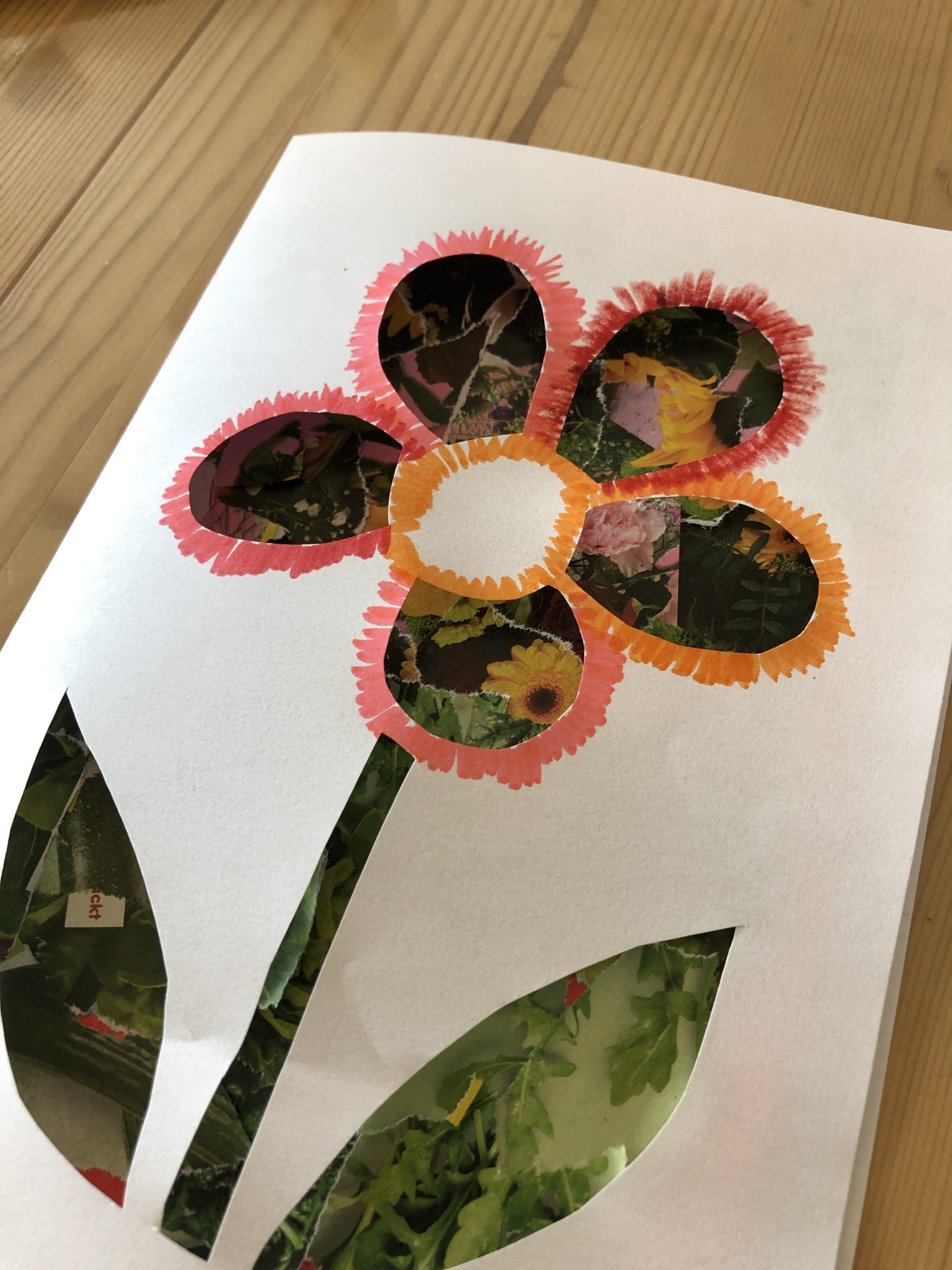 3. Bild zum Schritt 9 für das Bastel- und DIY-Abenteuer für Kinder: 'Schraffiere nun den Rand der Blüten mit einem Rotton. Nimm...'