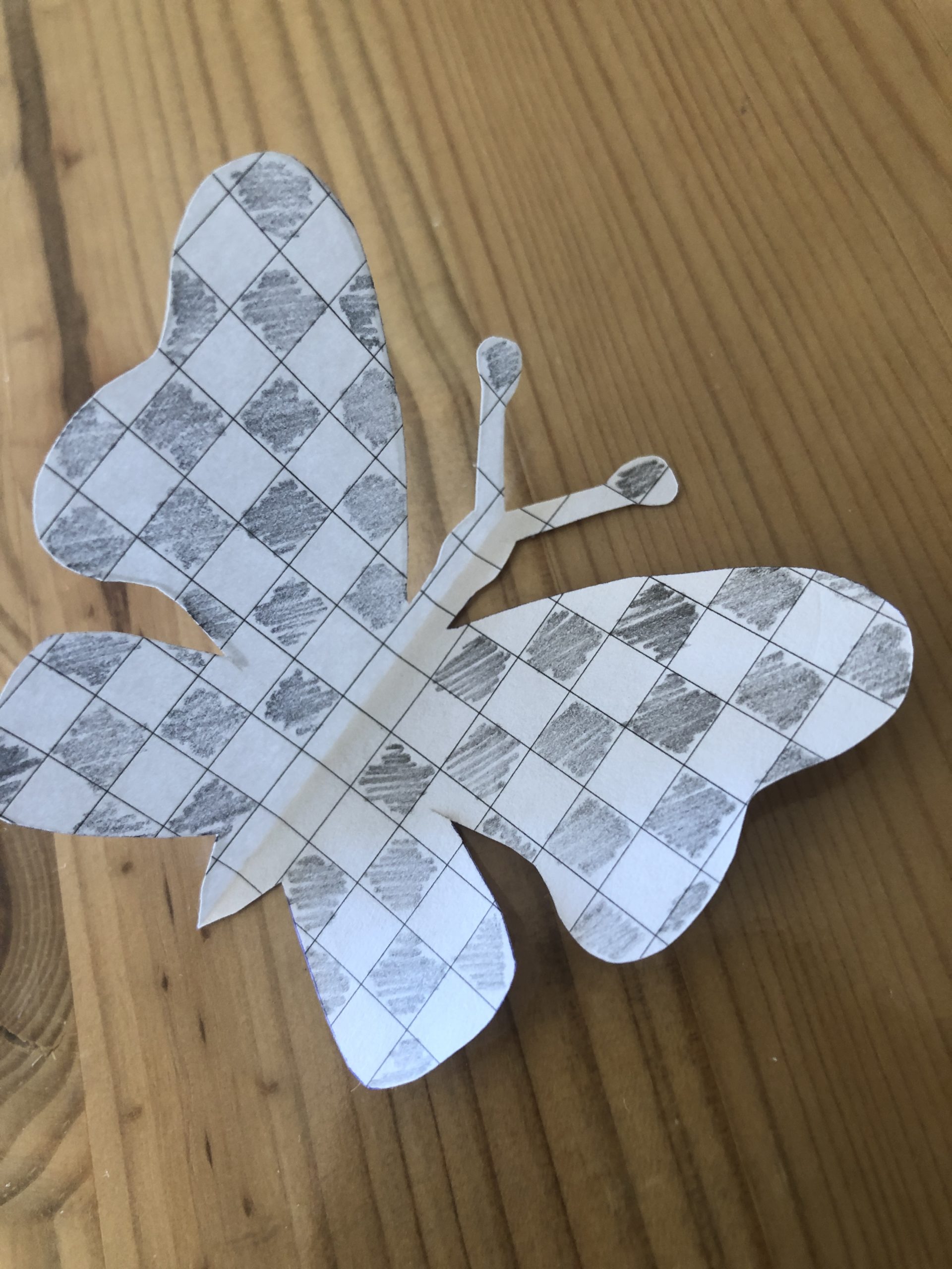 Bild zum Schritt 5 für das Bastel- und DIY-Abenteuer für Kinder: 'Die mittlere Kästchenreihe (der Körper des Schmetterlings) bleibt frei!'