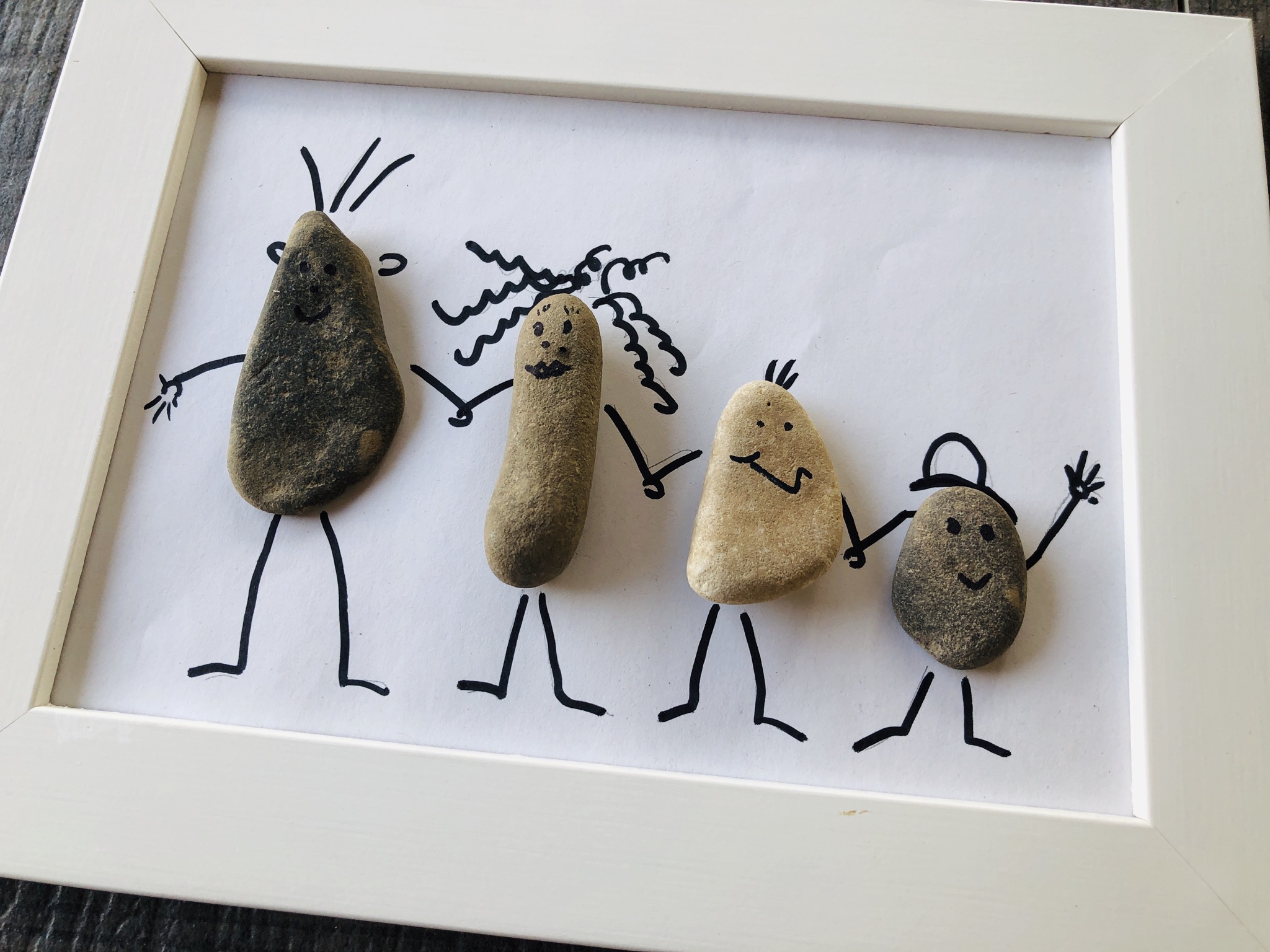 Bild zum Schritt 9 für die Kinder-Beschäftigung: 'Abschließend klebt die Steine mit Heißkleber auf die Glasscheibe.'