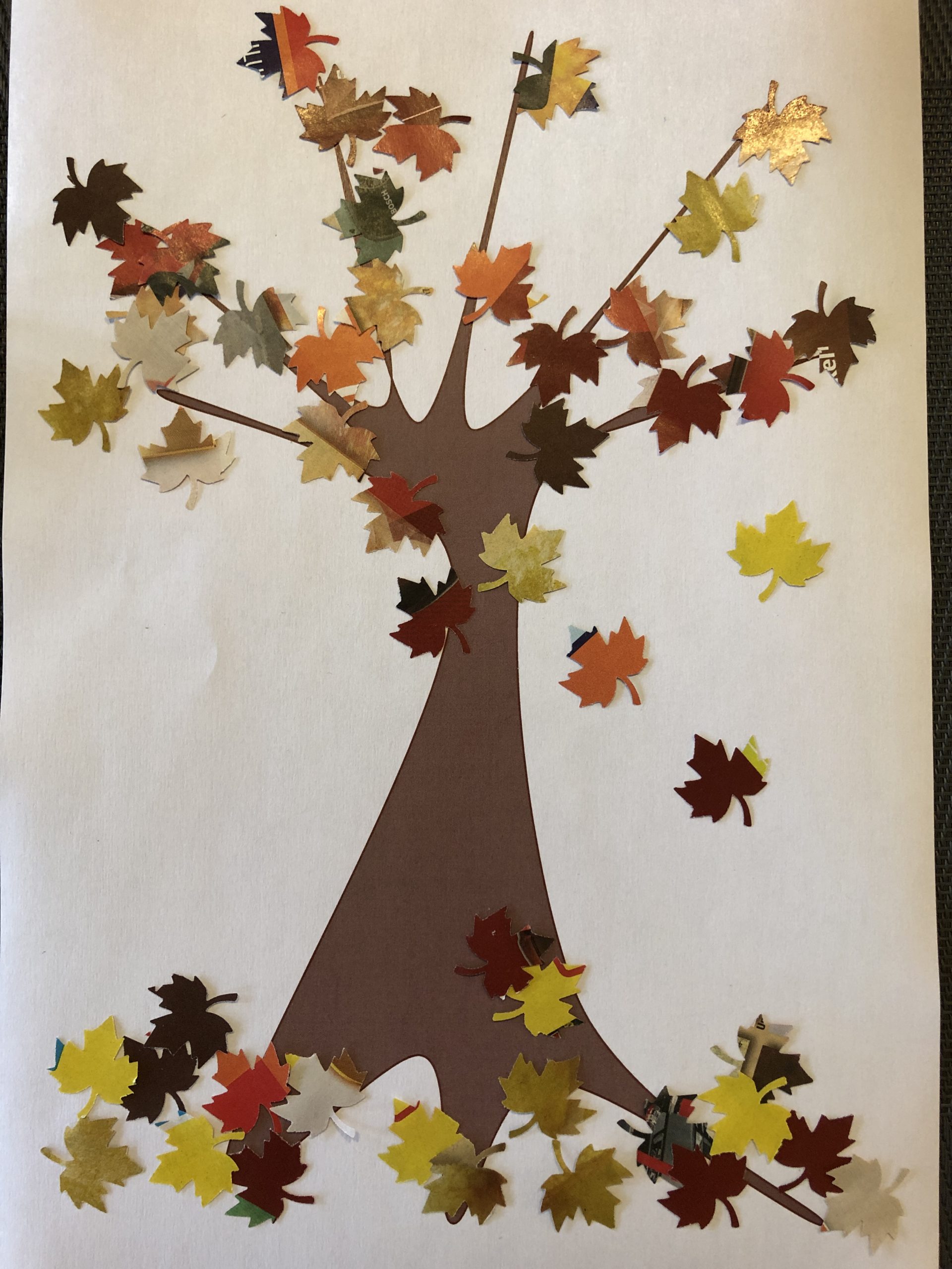 2. Bild zum Schritt 7 für das Bastel- und DIY-Abenteuer für Kinder: 'Klebt bunte Blätter in die Krone des Baumes und am...'