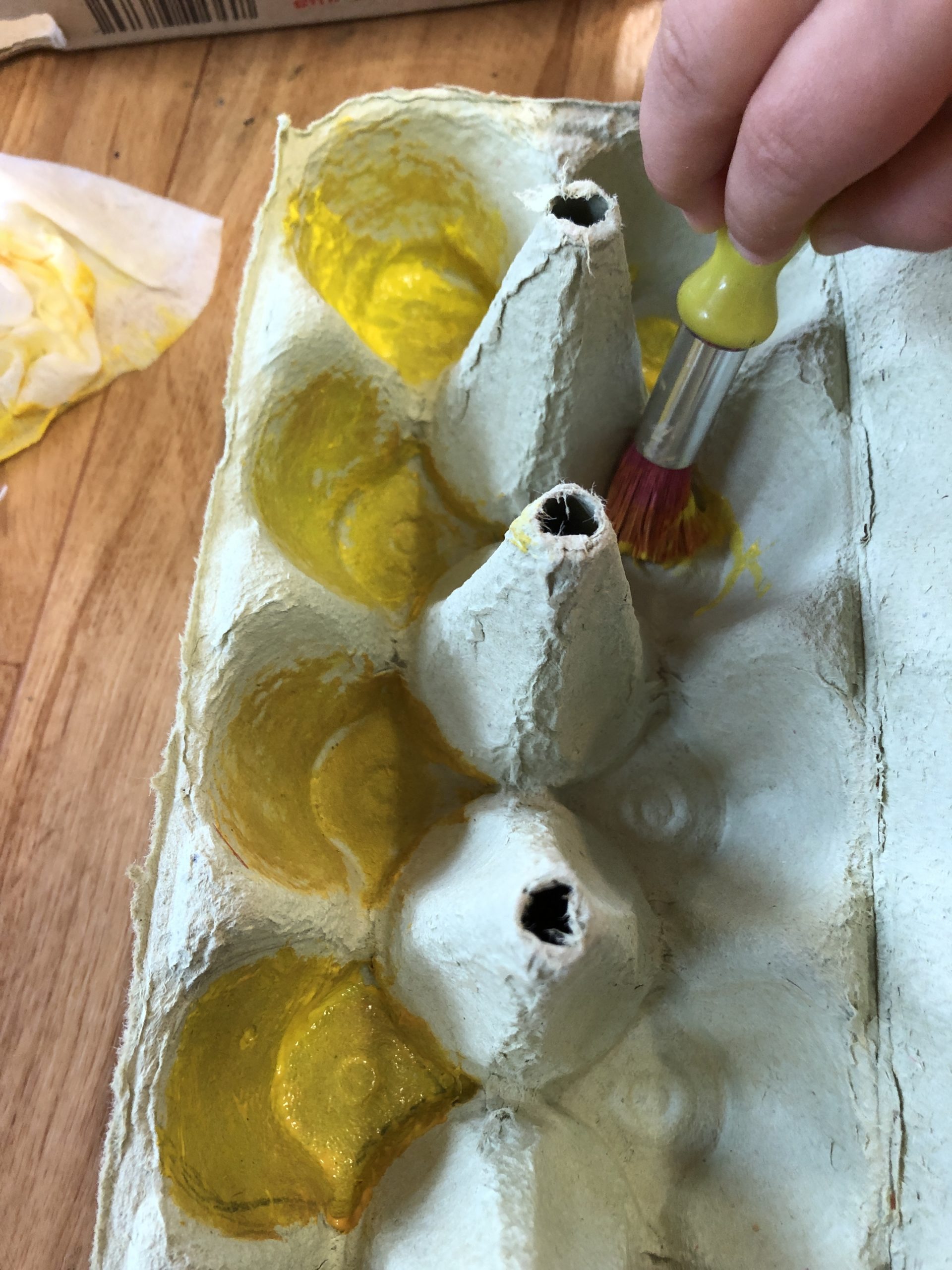 Bild zum Schritt 14 für das Bastel- und DIY-Abenteuer für Kinder: 'Der Eierkarton wird von innen an den Seitenwänden und am...'