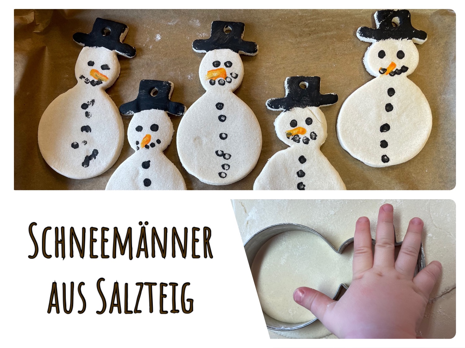 Titelbild zur Bastel- und DIY-Idee für Kinder '(601) Schneemänner aus Salzteig'