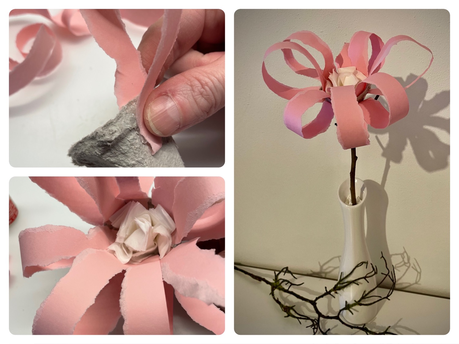 Titelbild zur Bastel- und DIY-Idee für Kinder '(634) Gerissene Papier-Blume aus Eierkarton'