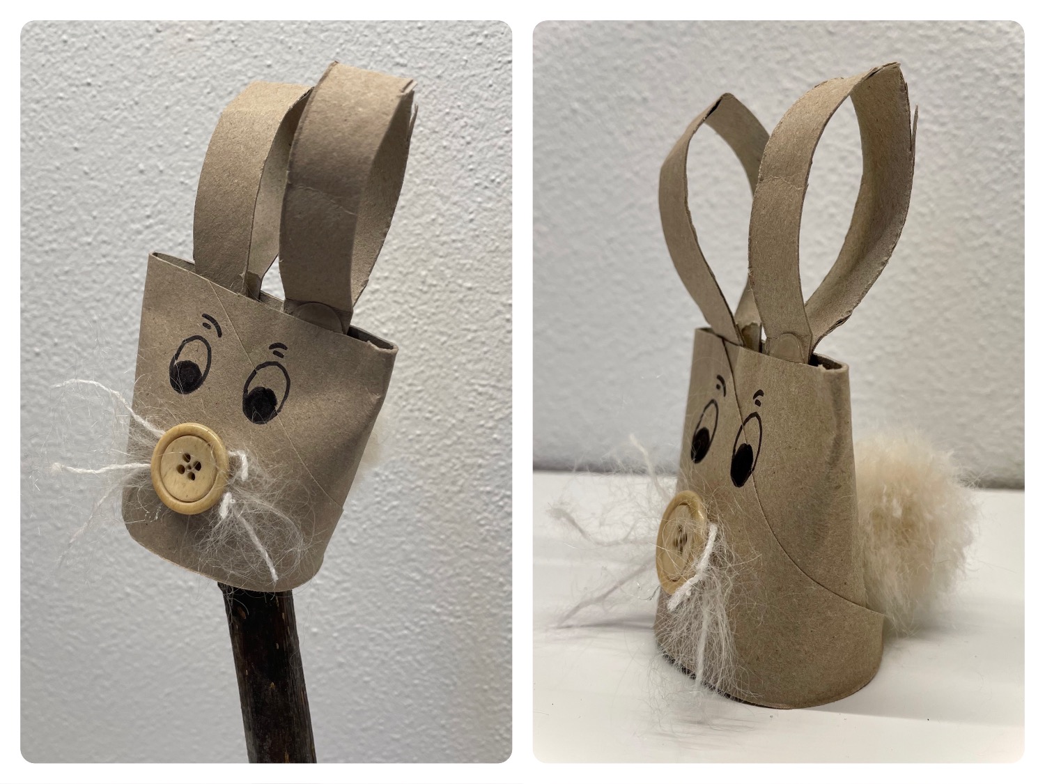 Titelbild zur Bastel- und DIY-Idee für Kinder '(666) Osterhase aus Papprolle (3 Ideen )'