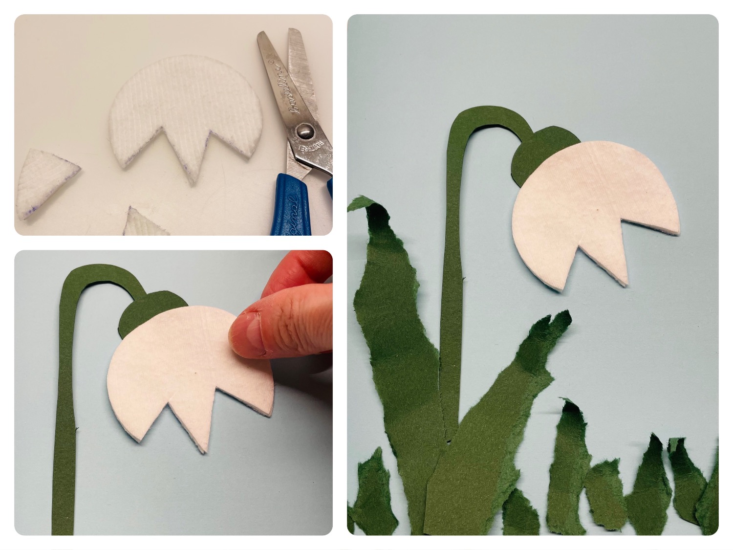 Titelbild zur Bastel- und DIY-Idee für Kinder '(676) Schneeglöckchen mit Wattepad & Reißtechnik'