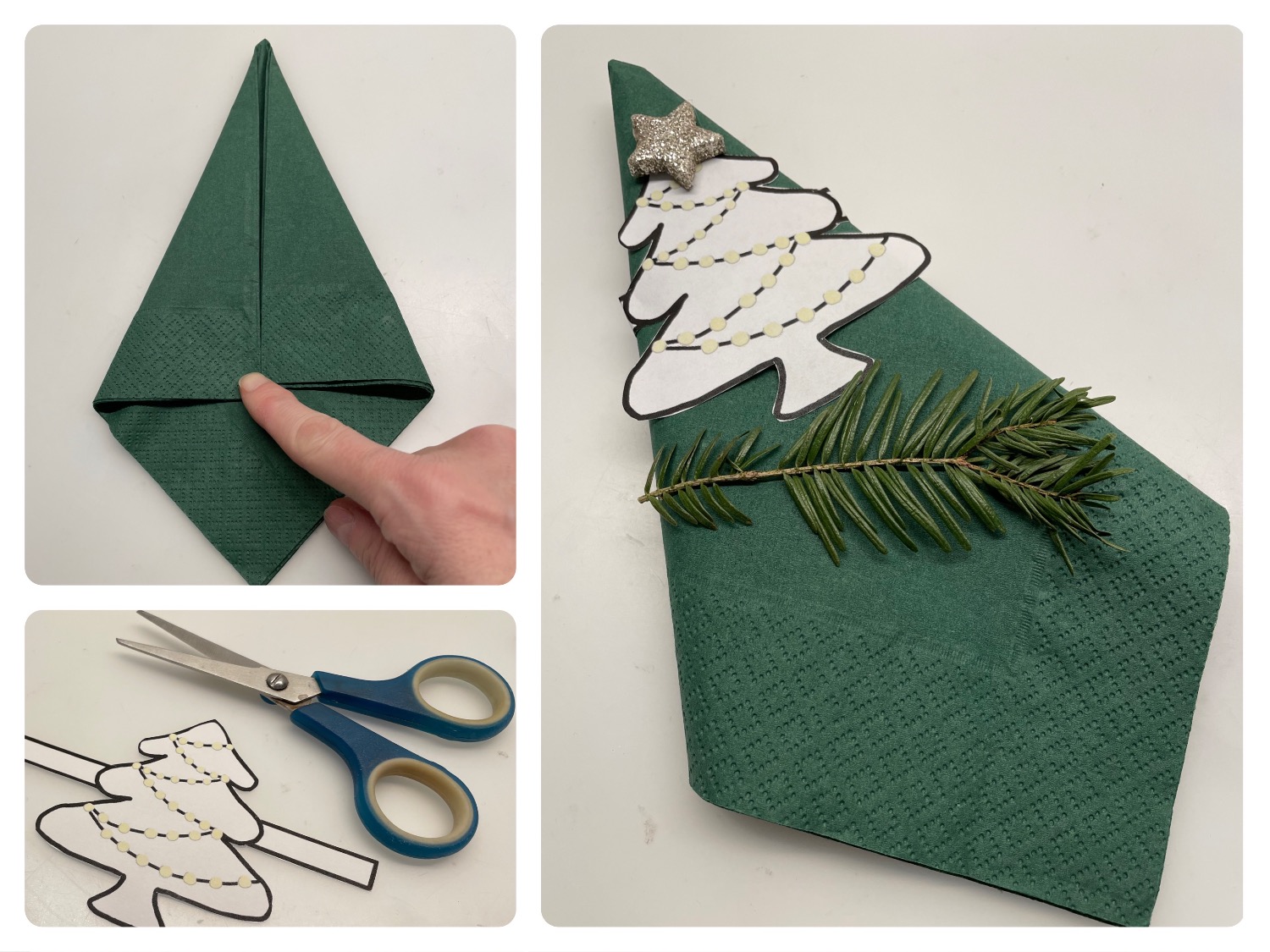 Titelbild zur Bastel- und DIY-Idee für Kinder '(916) Serviette falten – Tannenbaum-Serviette'