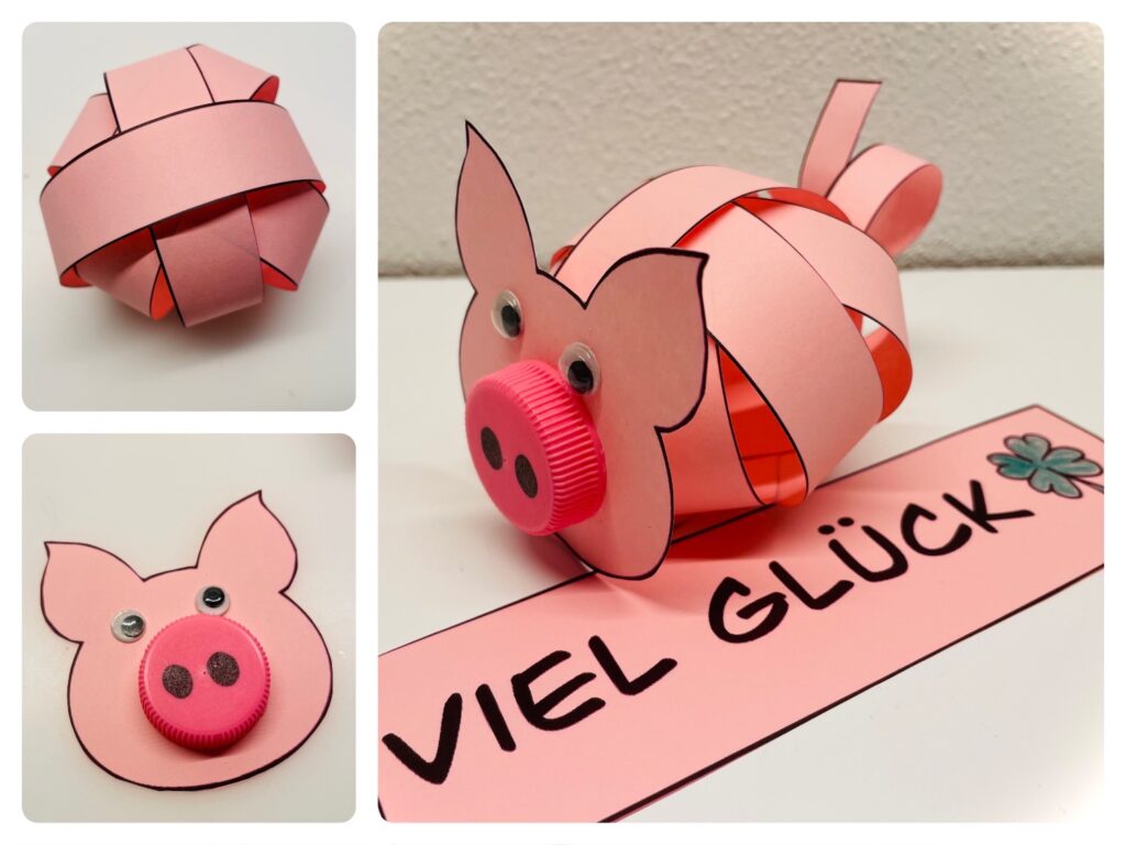 Schwein aus Papierstreifen basteln