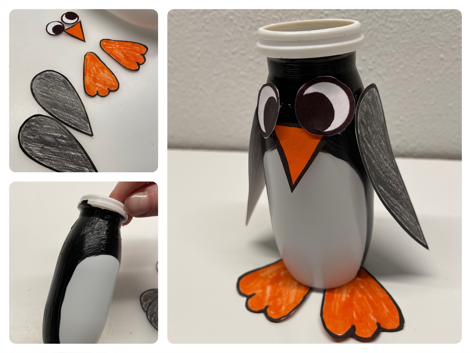 Titelbild zur Bastel- und DIY-Idee für Kinder '(967) Pinguin aus Trink-Joghurtbecher'