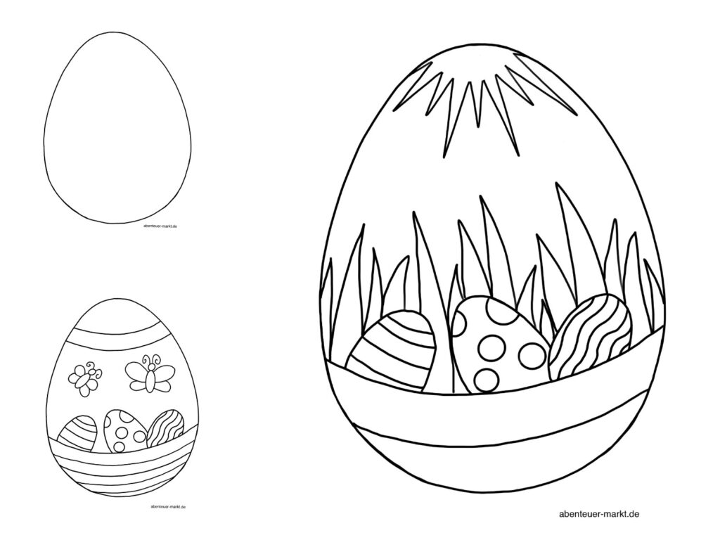 Ausmalbilder Ostereier  Schritt-für-Schritt Anleitung für Kinder