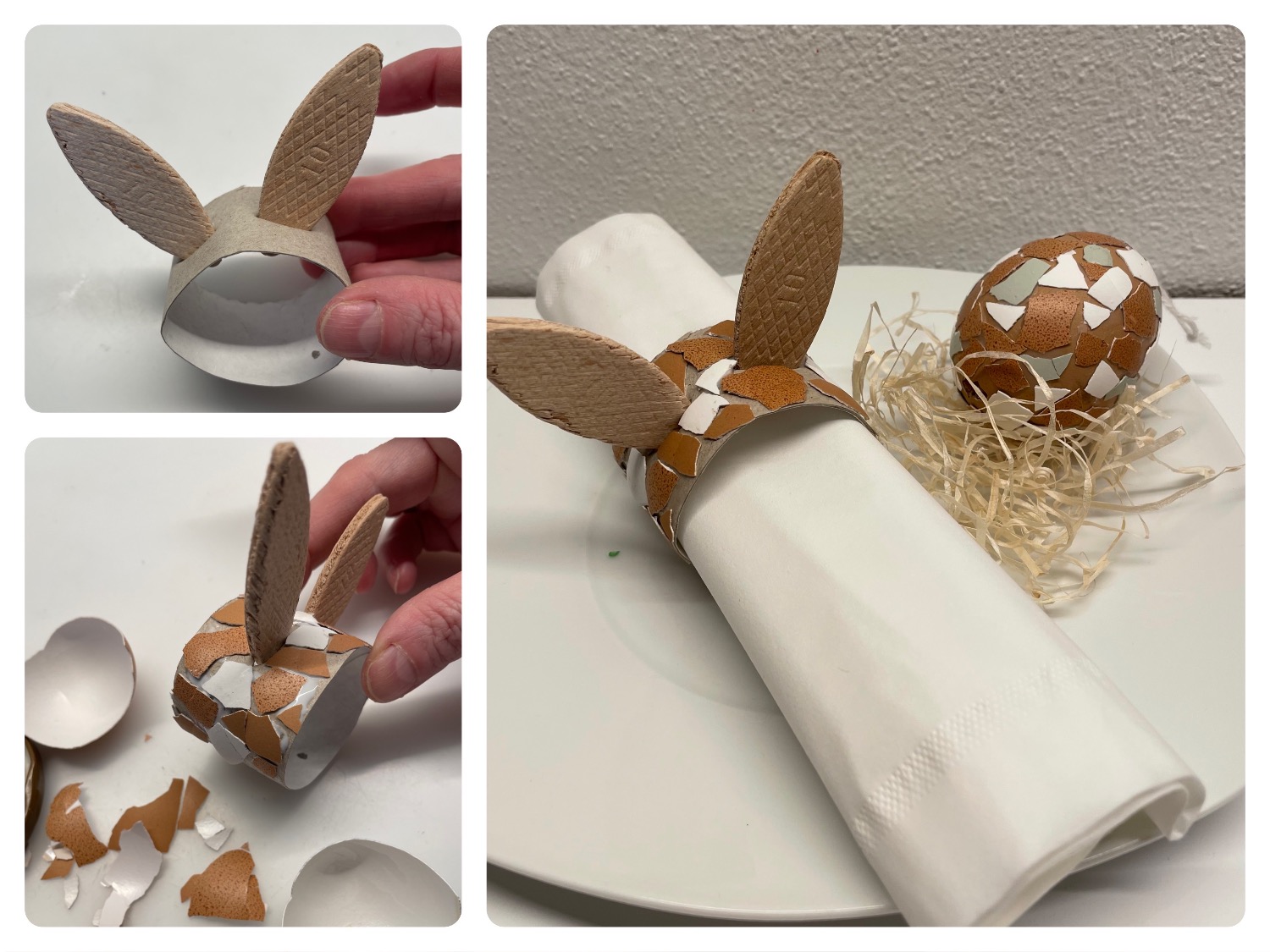 Titelbild zur Bastel- und DIY-Idee für Kinder '(1049) Serviettenring Hase mit Eierschalen'