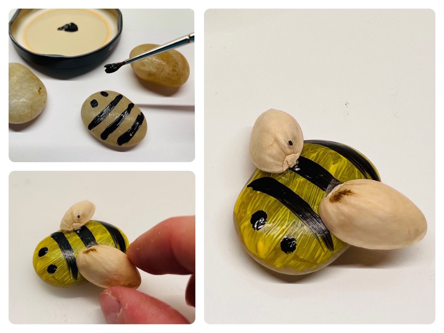 Titelbild zur Bastel- und DIY-Idee für Kinder '(1127) Biene basteln – aus Steinen Bienen basteln'
