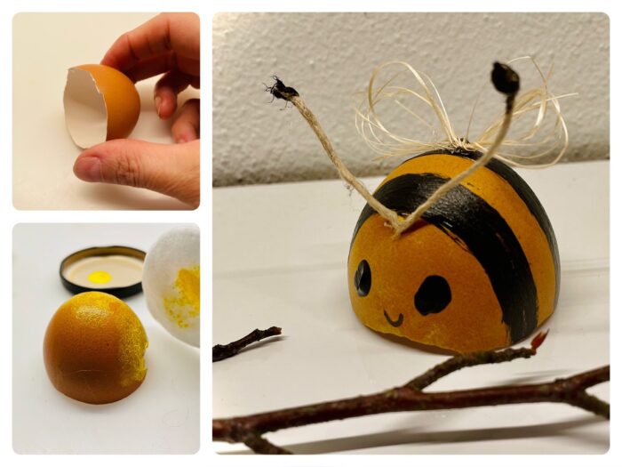 Titelbild zur Bastel- und DIY-Idee für Kinder '(1133) Hummel basteln – Hummel aus Eierschalen basteln'
