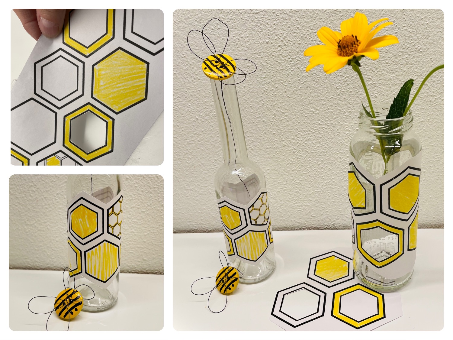 Titelbild zur Bastel- und DIY-Idee für Kinder '(1142) Banderole für Vasen Bienenwaben basteln'