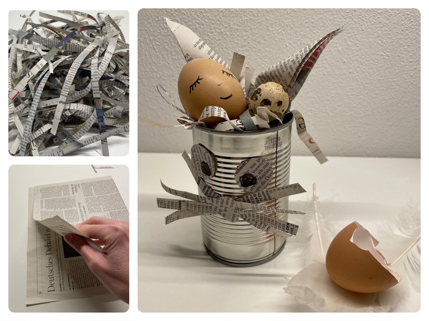 Titelbild zur Bastel- und DIY-Idee für Kinder '(897) Osternest aus Blechdose und Zeitungspapier'