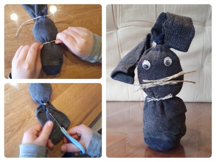 Titelbild zur Bastel- und DIY-Idee für Kinder '(910) Socken-Hase (upcyceln)'
