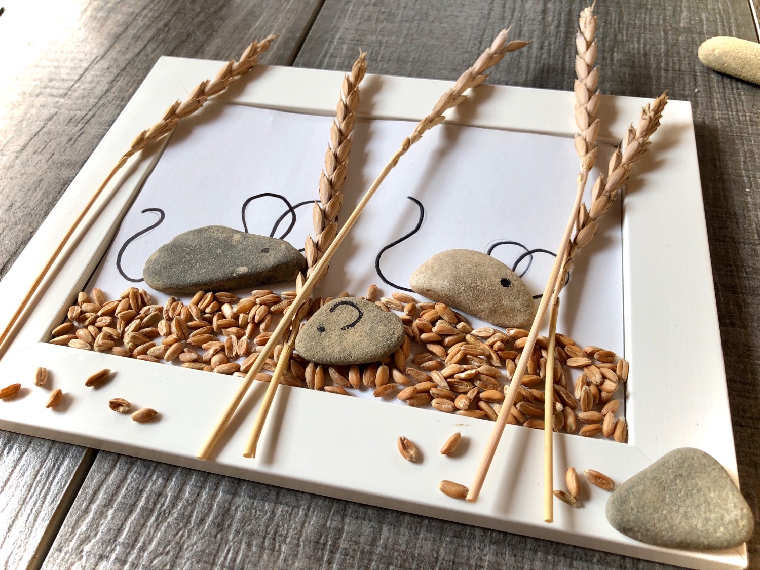 Titelbild zur Bastel- und DIY-Idee für Kinder '(377) Mäuse aus Getreide und Steinen'
