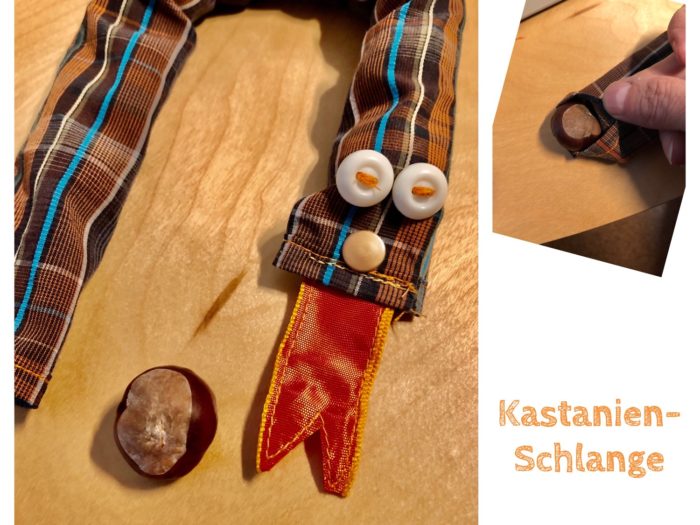 Titelbild zur Bastel- und DIY-Idee für Kinder '(423) Kastanien-Schlange nähen'